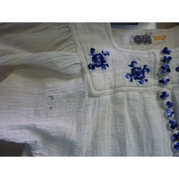 VTG 70's India-Boho-Hippie Style-100% Cotton-Gauze Embroidered Floral Top-sz S - Picture 6 of 8